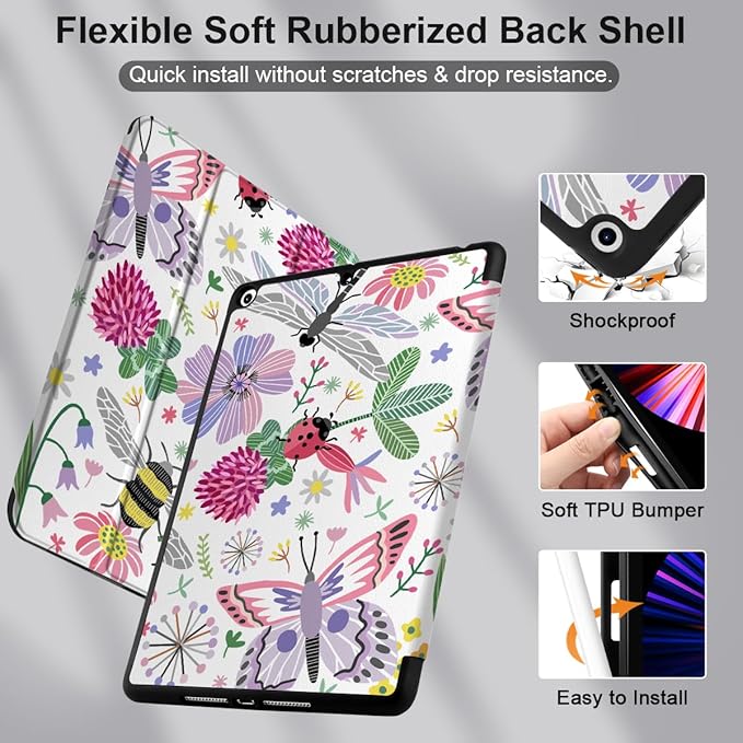 DONGKE Case Compatible with iPad 10.2 Inch 2021 2020 2019 iPad 9th/8th/7th Generation with Pencil Holder, Slim Stand Protective Case with Soft TPU Back, Auto Sleep/Wake Cover, Dragonfly