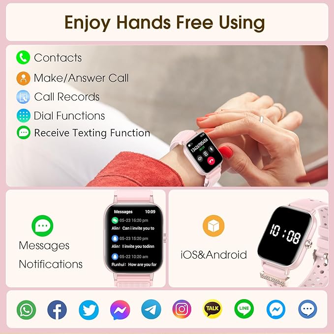 Smart Watch for Women Men (Answer/Make Calls) 1.83" HD Smartwatch Compatible Android iOS Phones with Fitness Running Step Counter/Heart Rate/Sleep, 120+ Sports Modes IP68 Waterproof, Pink/3 Bands