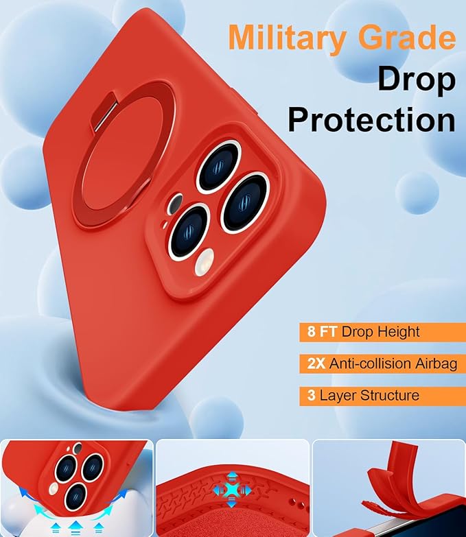 ZHK Liquid Silicone Designed for iPhone 13 pro max Case with Magnet Stand, [Precise Camera Lens Protection][Mil-Grade Drop Shockproof][Soft Anti-Scratch Microfiber Lining] Slim Fit Cover, Red