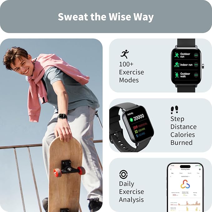 Smart Watches for Men Women, 1.8" Screen Activity Tracker, Heart Rate/Sleep/SpO2 Monitor, Make/Answer Calls, IP68 Waterproof Smartwatch for iPhone & Android, 101+ Sport Modes Fitness Reloj Inteligente