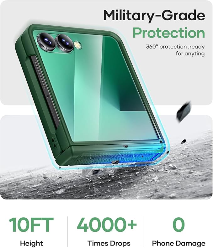 Vihibii for Samsung Galaxy Z Flip 7 Case with Rugged Hinge Protection & Outer Screen Protector, Compatible with Wireless Charging, Non-Slip Shockproof Slim Phone Cover for Galaxy Z Flip 7 2025, Green