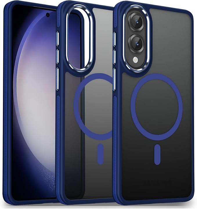 Case for Samsung Galaxy S25 Edge, Matte Translucent Magnetic Cover [Compatible with Magsafe] [Anti-Slip Grip], Military Grade Shockproof Hybrid Color Galaxy S25 Edge Phone Case (Darkblue)