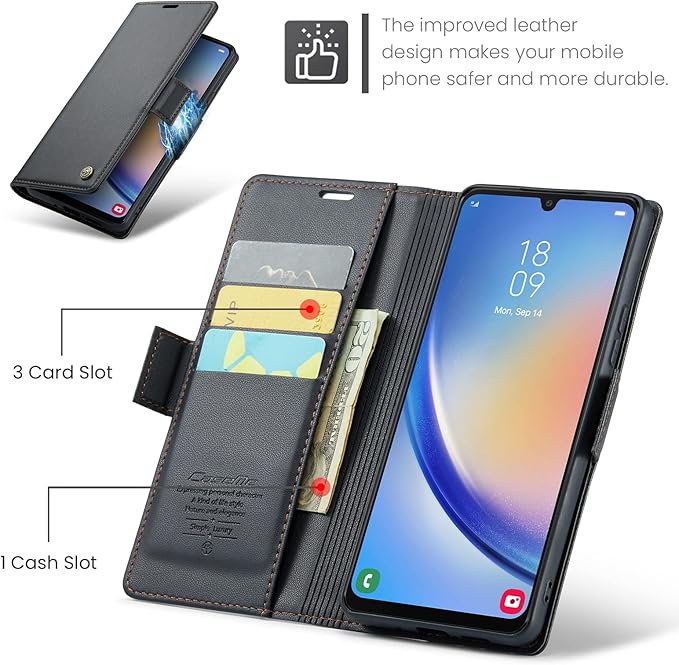 for Samsung Galaxy A34 5G Case, Premium PU Leather Wallet Case Flip Cover with [RFID Blocking][Card Holder][Stand Function] Shockproof Protective for Samsung Galaxy A34 5G, Black