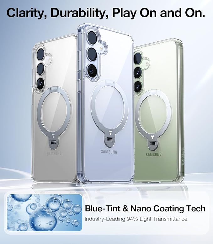 TORRAS 360° Spin for Samsung Galaxy S25 Case with Stand, Fit for MagSafe, 3X Military Grade Protective, Rotatable Kickstand for Samsung S25 Case, Magnetic Ring Slim Hard Cover, Crystal Clear 6.2''