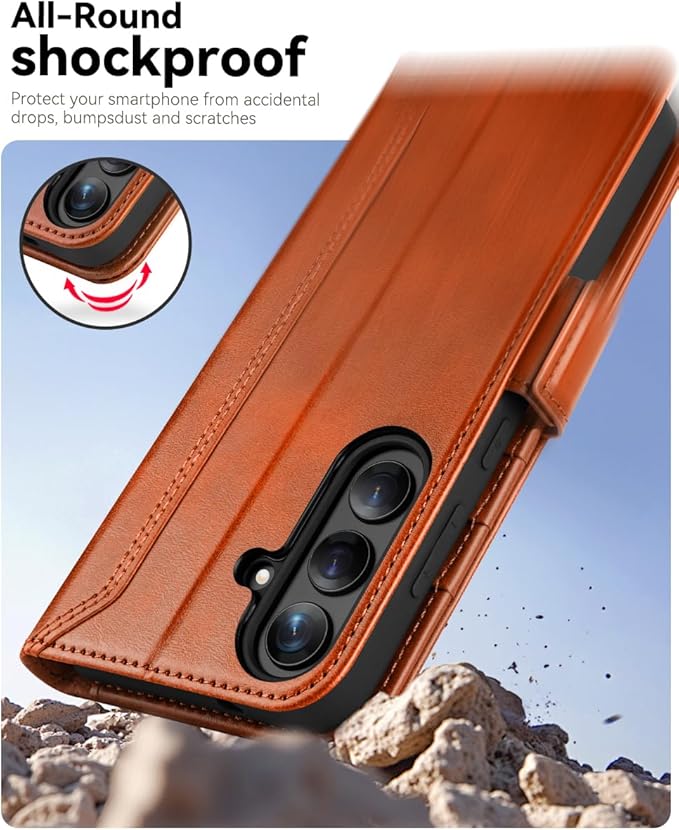 OCASE Compatible with Galaxy S25 Plus Wallet Case, PU Leather Flip Folio Case with Card Holders RFID Blocking Kickstand [Shockproof TPU Inner Shell] Protective Phone Cover 6.7 Inch 2025, Retro Brown