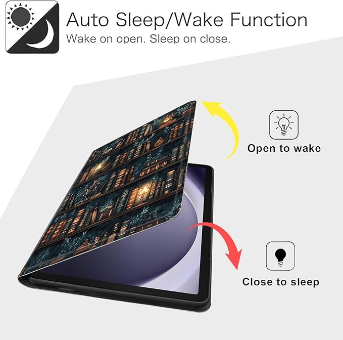 Case for Samsung Galaxy Tab A9 8.7-Inch 2023, Slim PU Leather Stand Cover with Auto Wake/Sleep, Multi-Angle Viewing & Shockproof, Drawn Bookshelv