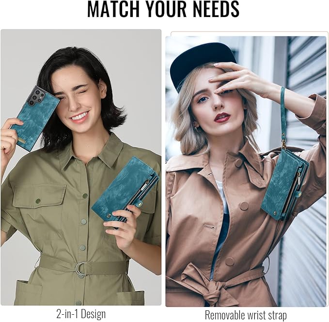 SZHAIYU 2 in 1 Detachable for Samsung Galaxy S25 Ultra Wallet Case with Card Holder, Retro Premium Flip Leather Cover Magnetic Zipper Pocket Phone Cases 6.8'' (Blue, S25 Ultra)