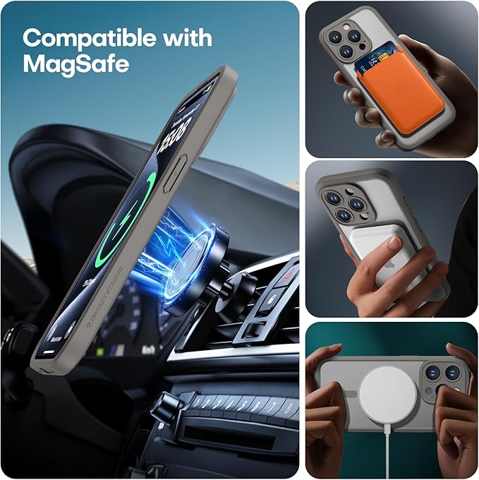 ImpactStrong Magnetic Guard Designed for iPhone 15 Pro Case [Camera Protection] [Military Grade Drop Tested] [Compatible with MagSafe] Slim Translucent Matte Phone Case (6.1") - Gray