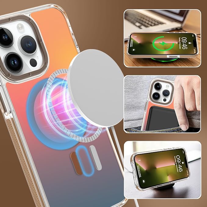 MOWIME Magnetic Case for iPhone 13 Pro Max [Compatible with Magsafe] [Cute Fashion Fluorescent Design] [1 Screen Protector] Slim Translucent Matte Case for iPhone 13 Pro Max 6.7" 2021, Desert