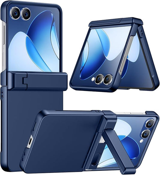 Temdan for Samsung Galaxy Z Flip 7 Case with [Built-in Front Screen Protector] [Kickstand][Hinge Protection][Hard PC] Ultra-Thin Shockproof Protective Phone Case for Galaxy Z Flip 7-NavyBlue