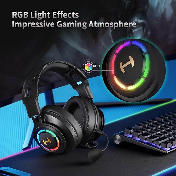 Edifier 7.1 Hi-Res Sound PC Gaming Headset Weird USB Over-Ear Headphone Noise Cancelling Mic RGB Light for PC PS4 Laptop Mac Desktop
