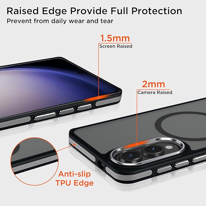 Case for Samsung Galaxy S25 Edge, Matte Translucent Magnetic Cover [Compatible with Magsafe] [Anti-Slip Grip], Military Grade Shockproof Hybrid Color Galaxy S25 Edge Phone Case (Black/Grey)