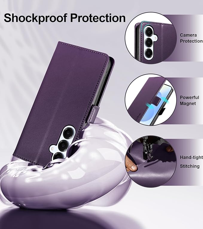 Wallet Flip Case for Samsung Galaxy S25 Plus/S25+ 5G - [RFID Blocking] Luxury PU Leather Card Holder Magnetic Phone Cover with Kickstand,Shockproof Protective Case,Purple