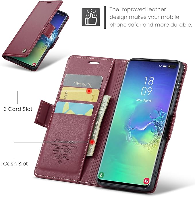 Case for Samsung Galaxy S10 Plus Wallet Case, RFID Blocking PU Leather Flip Folio Cover Card Holder Kickstand Shockproof Phone Case Compatible with Samsung Galaxy S10 Plus, Red