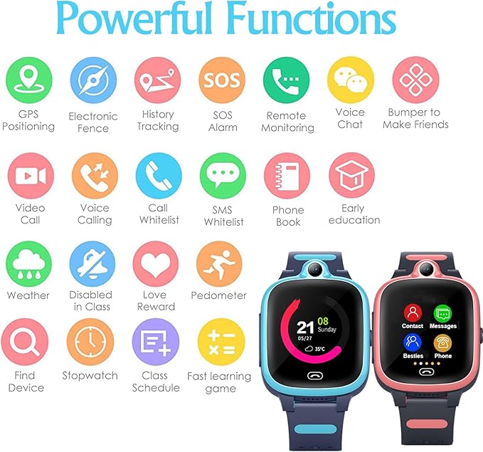 Kids Elderly 4G GPS Smart Watch Global Version Waterproof Real-Time Tracking Phone Video Call and Text SOS Emergency Alarm Voice Message Camera Geo-Fence Pedometer Anti-Lost GPS Tracker Birthday