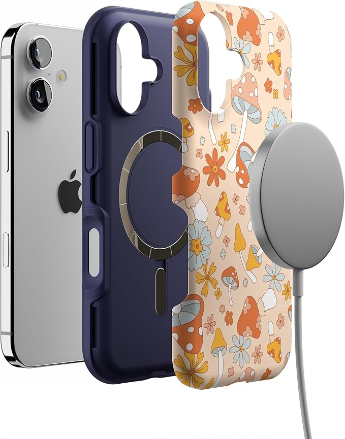 Casely iPhone 17 Case | Mushroom Magic | Retro Floral | Bold Protective Design | Compatible with MagSafe