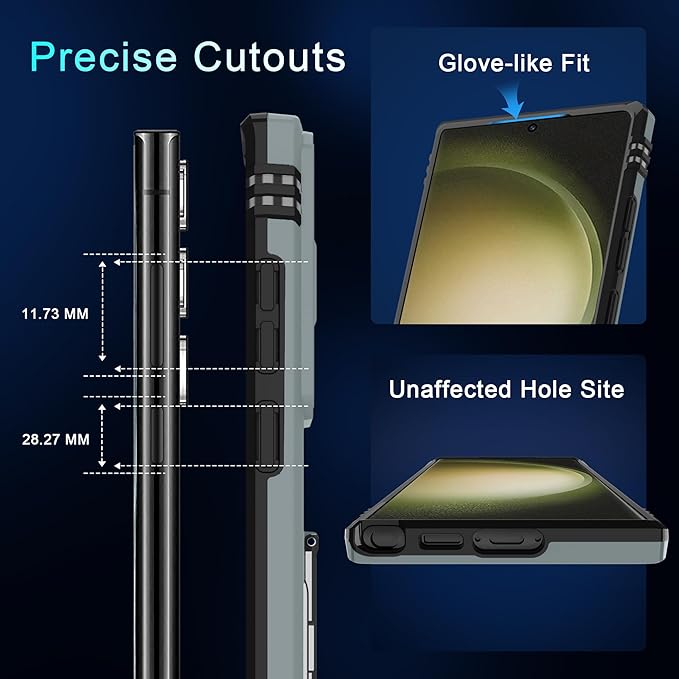 DEERLAMN Case for Samsung Galaxy S25 Ultra with Slide Camera Cover+Screen Protector (1 Pack), Rotated Ring Kickstand Military Grade Shockproof Protective Cover-Grey