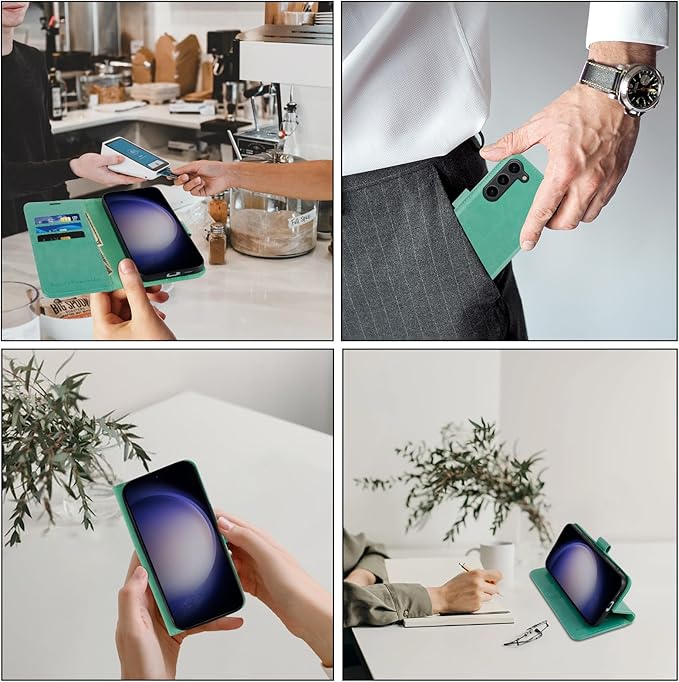 MONASAY Wallet Case Compatible for Galaxy S23 5G,[RFID Blocking] Flip Folio Leather Cell Phone Cover with Credit Card Holder, 6.1 inch, Mint