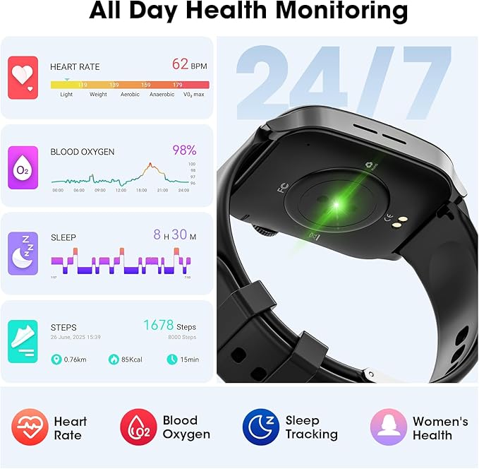 Curve Smart Watch for Men Women, 1.91" Smartwatches with 120+ Sport Modes, Fitness Tracker with Bluetooth Call, Heart Rate, Waterproof Activity Tracker Smartwatch for iOS Android Phones