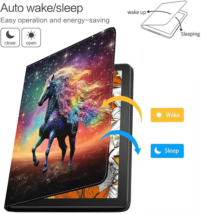 Case for Samsung Galaxy Tab S10 Lite / S10 FE / S9 FE 10.9-Inch / S9 11-Inch, Slim Lightweight PU Leather Stand Cover with Auto Wake/Sleep, Sparkling Horse