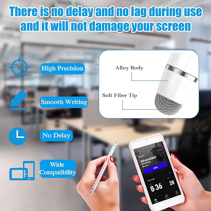 2PCS Stylus Pens for Touch Screens,Stylus Pen for iPhone/iPad/Tablet Android/Microsoft Surface,Compatible with Touch Screens(White Pink/White Blue)