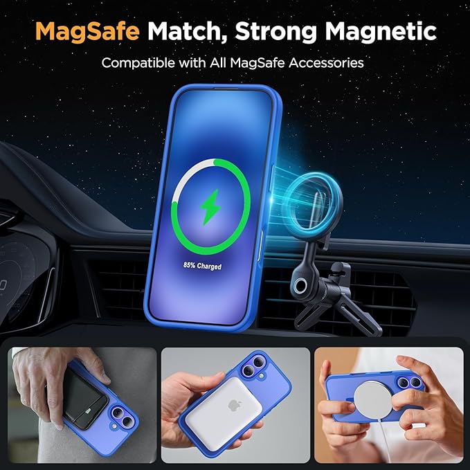 Miracase Magnetic Series for iPhone 16 Plus Case [Compatible with MagSafe] [with 2X Screen Protectors] Military-Grade Protection, Anti-Fingerprint, Slim Phone Case for 16 Plus 6.7 inch - Blue