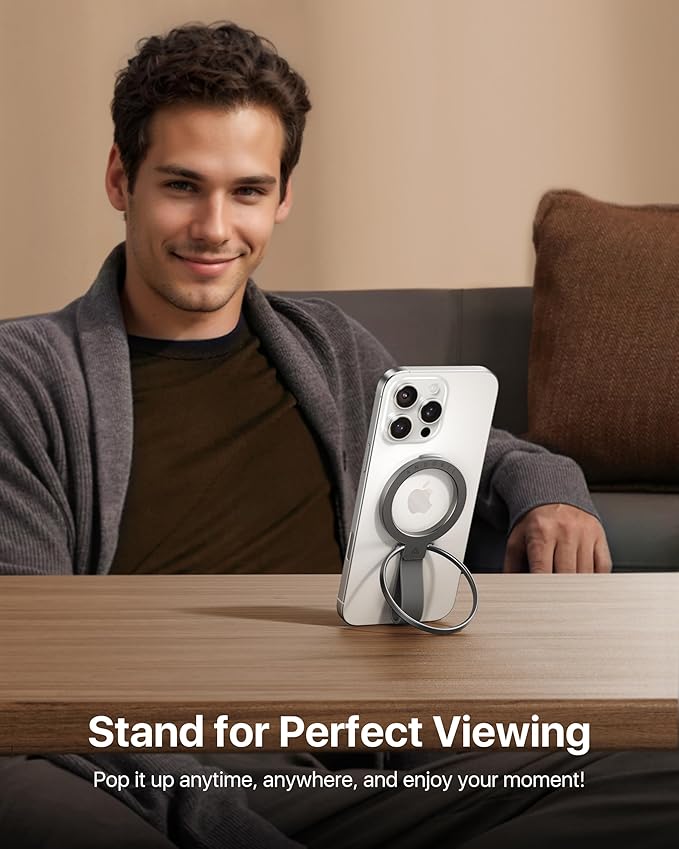 andobil [2025 Unrivaled Stability] Magnetic Phone Grip Holder for MagSafe Ring Stand Holder Kickstand Compatible with MagSafe Accessories for iPhone 17 Air 16 Pro Max Plus 15/14/13/12&Android, Grey