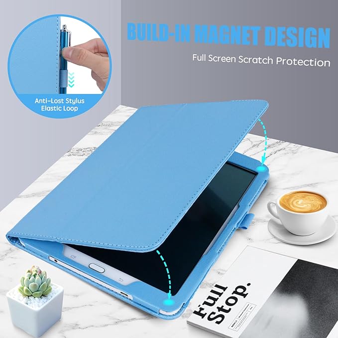 Slim Leather Case for Samsung Galaxy Tab A7 Lite 8.7'' 2021 (SM-T220 T225 T227), Multi-Angle Stand Full-Protective Tablet Cover Book Case with Stylus Pen,Screen Film (Sky Blue)