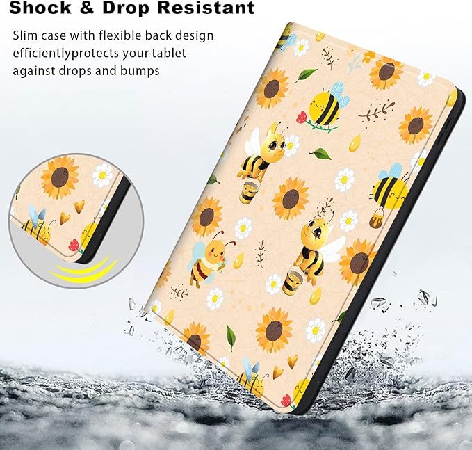 Slim Case for Samsung Galaxy Tab S10 FE / S9 FE 5G 10.9" & Tab S9 11", PU Leather Protective Cover, Multi-Angle Stand, Auto Sleep/Wake, Cute Bee