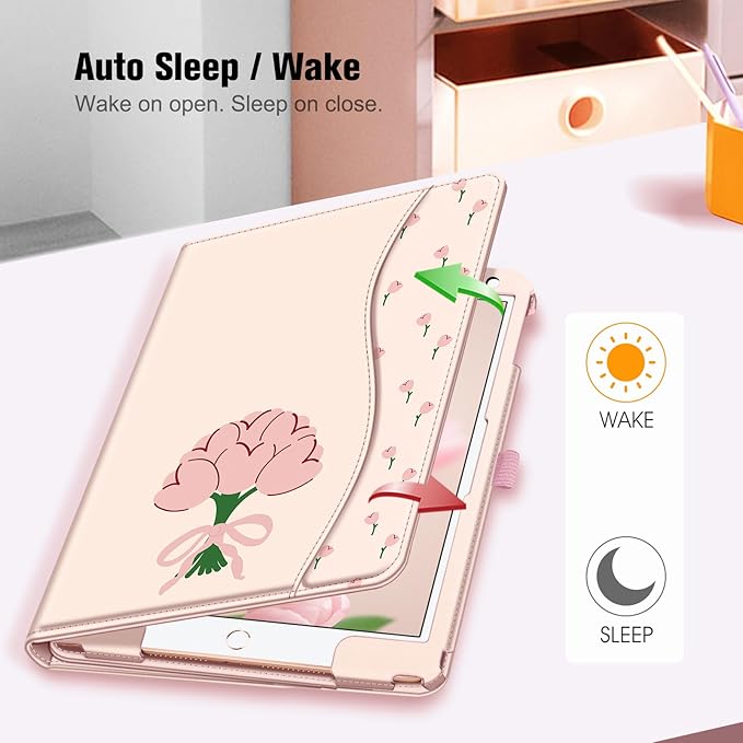 Fintie Case for iPad 9th / 8th / 7th Generation (2021/2020/2019) 10.2 Inch - [Corner Protection] Multi-Angle Viewing Stand Cover with Pocket & Pencil Holder, Auto Sleep Wake, Coquette Tulips