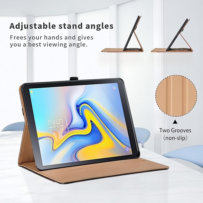 Case for Samsung Galaxy Tab A 10.5 2018 SM-T590/T595/T597, PU Leather Folio Stand Case with Hand Starp and Pocket, Auto Wake/Sleep Smart Tablet Cover, Black