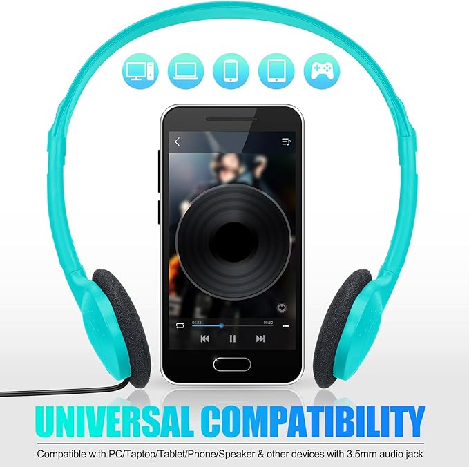 48 Pack Classroom Headphones on Ear Wired Stereo Headset with 3.5mm Jack, Over The Head Student Earphone Set for Kids Adults School Library Airplane Computer Laptop, No Microphone (Multicolor)