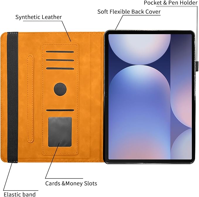 Case for Samsung Galaxy Tab S10 Plus 2024/ S9 FE Plus 5G 12.4 Inch 2023 with Pocket 360° Rotating Multi-Angle Stand Cover Auto Wake/Sleep PU Leather Business Folio Protective Cases, Orange