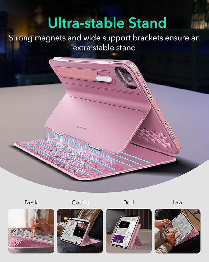 ESR for iPad Pro 13 Inch Case M4(2024), iPad Pro 13 Rotating Case with Removable Magnetic Cover, Adjustable Portrait/Landscape Stand with Raised Screen View, 9 Standing Angles, Shift Series, Pink