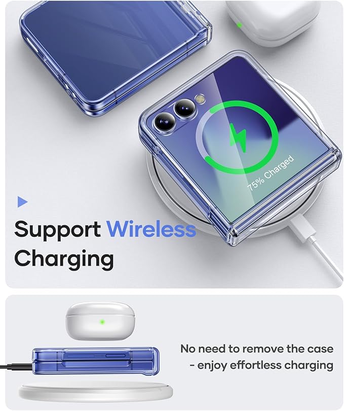 Vihibii for Samsung Galaxy Z Flip 7 Case Clear, [Non-Yellowing] & Hinge Protection & Outer Screen Protector, Compatible with Wireless Charging, Shockproof Slim Case for Samsung Z Flip 7 5G 2025, Clear