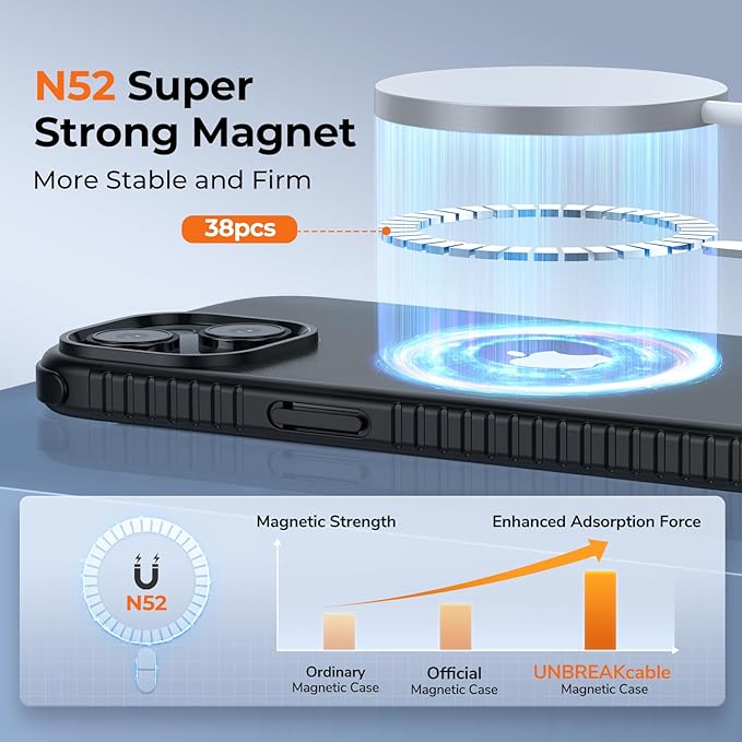 UNBREAKcable Magnetic Case for iPhone 15, [Compatible with MagSafe] [Military Grade Shockproof] [Non-Slip] Translucent Matte Back Soft Silicone Protective Case for iPhone 15, Black