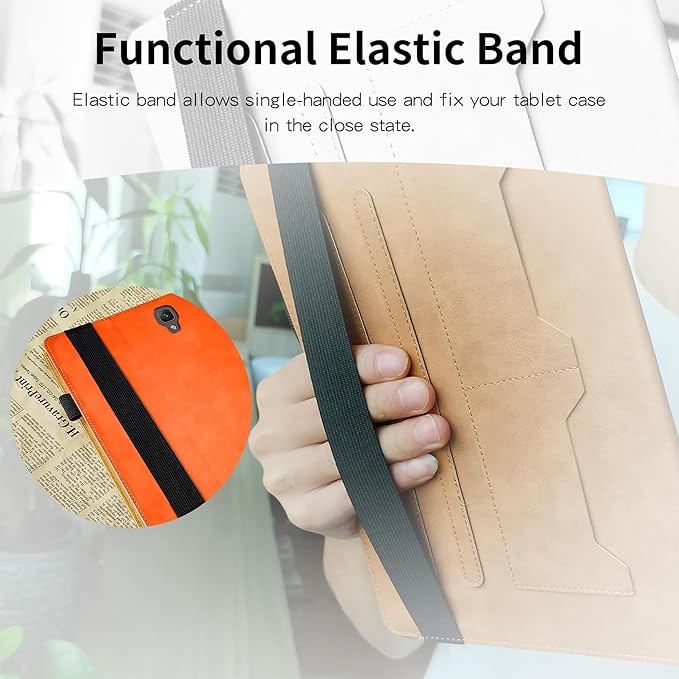 Case for Samsung Galaxy Tab A 10.5 2018 Model SM-T590/T595/T597 Bussiness Premium Slim PU Leather Stand Folding Folio Cover with Card Slot Pen Holder-Orange