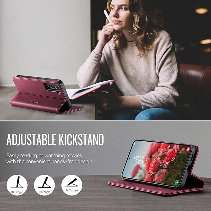 Wallet Case for Samsung Galaxy S22 Leather Wallet Flip Cover with Card Holder, Kickstand, Magnetic Closure, RFID Blocking TPU Shockproof Phone Case Compatible with S22, Red