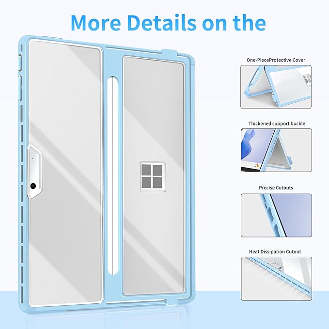 Case Updated Version fit Microsoft Surface Pro 11/10 /9/8 13-Inch, All-in-one Rugged Case Compatible with Type Cover Keyboards, Transparent&Light Blue