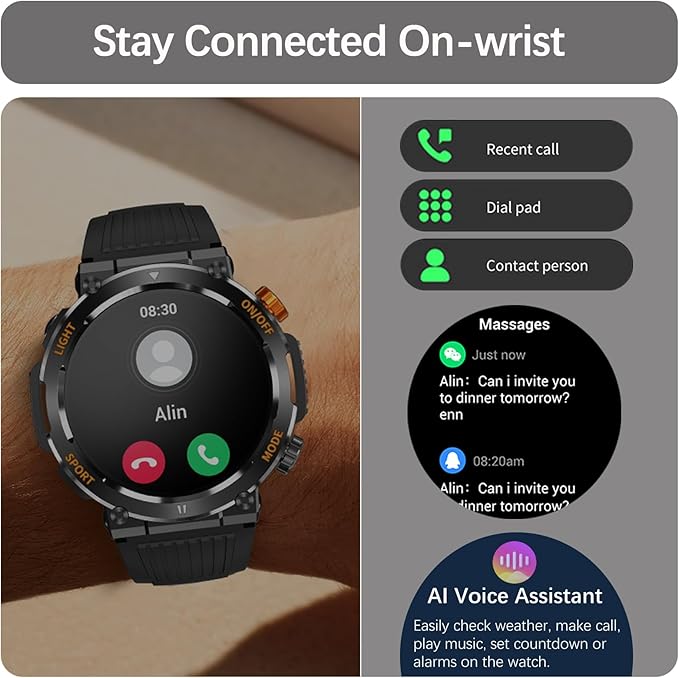 Military Smart Watch for Men Answer/Make Call, Outdoor Waterproof Tactical Sports Smartwatch with LED Flashlight Compass, Heart Rate Sleep Monitor Fitness Tracker Watches for iPhone Android Phone