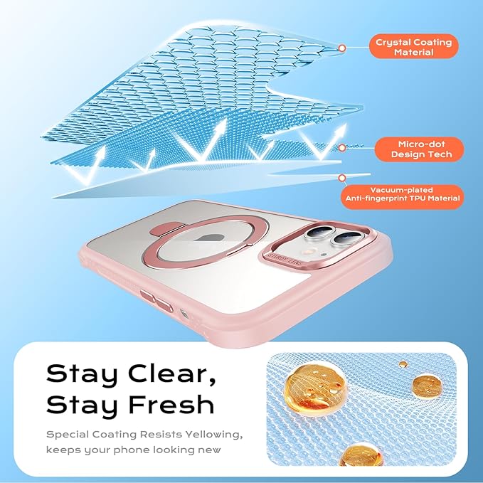 Anqrp O-Ring Magnetic Kickstand Clear Case for iPhone 12/12 Pro, Compatible with Mag-Safe, Military-Grade Reinforced 4-Corners Anti-Yellowing Transparent Phone Case Cover for iPhone 12/12 Pro, Pink