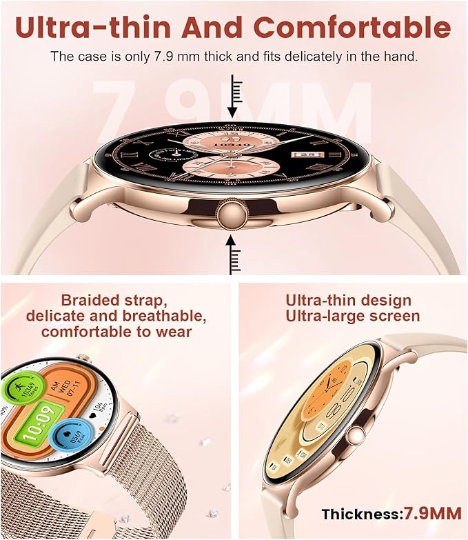 Smart Watches for Women, 1.43" AMOLED Display Fitness Tracker with Bluetooth Make/Answer Call, Heart Rate/Female Cycle/Sleep Monitor, 100+ Sports Modes, IP67 Waterproof for Android/iPhone