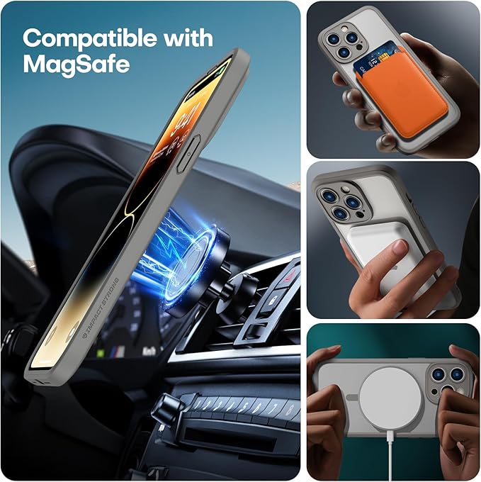 ImpactStrong Magnetic Guard Designed for iPhone 14 Pro Max Case [Camera Protection] [Military Grade Drop Tested] [Compatible with MagSafe] Slim Translucent Matte Phone Case (6.7") - Gray