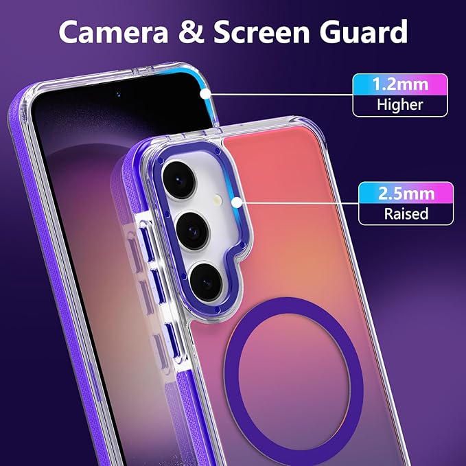 MOWIME Magnetic Case for Samsung Galaxy S23 Plus [Compatible with Magsafe] [Cute Fashion Fluorescent Design] [1 Screen Protector] Slim Translucent Matte Case for Galaxy S23 Plus 6.7", Purple