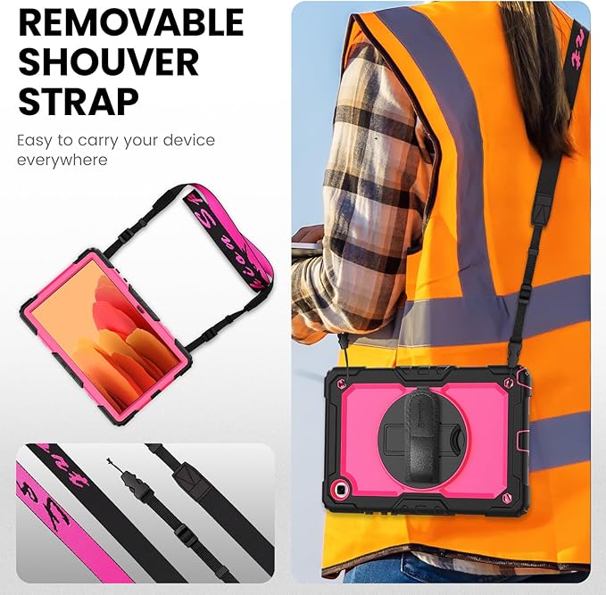 Timecity for Samsung Galaxy Tab A7 10.4 Case 2020/2022, SM-T500/T503/T505/T507/T509, Durable Sturdy Case with Screen Protector Swivel Stand Hand Shoulder Strap Drop-Proof for Galaxy A7 Tablet - Rose