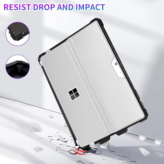 Case Fit 12.3" Microsoft Surface Pro Plus/Pro 7/Pro 6/Pro 5/Pro 4/Pro LTE, Protective Rugged Cover Case, with Stylus Pen Holder, Compatible with Type Cover Keyboard, Semitransparent