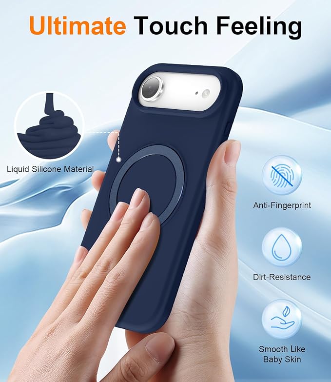 ZHK Liquid Silicone Designed for iPhone Air Case with Magnet Stand, [Precise Camera Lens Protection][Mil-Grade Drop Shockproof][Soft Anti-Scratch Microfiber Lining] Slim Fit Cover, Navy Blue