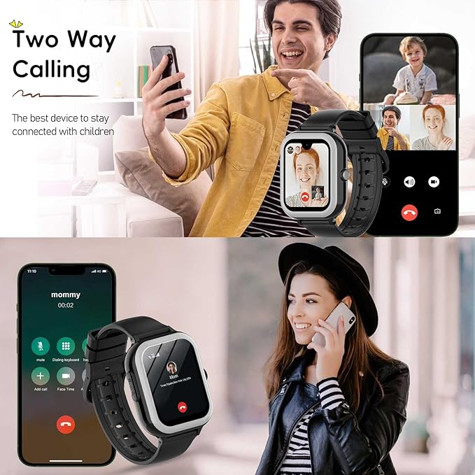 Wonlex 4G GPS Kids Smartwatch with SIM Card, 1.78" AMOLED Large Touch Screen Smart Watch for Kids, Boys Girls Phone Watch with Video Voice Calls, SOS, Camera, Pedometer, Alarm, Game(Black)