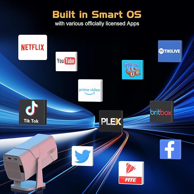 【Netflix Officially Licensed】TMY Projector with Built in Apps, 1080P Movie Projector with WiFi and Bluetooth, Electric Focus & Auto Keystone, 270° Rotatable Outdoor Projector for Phone/PC/HDMI/USB