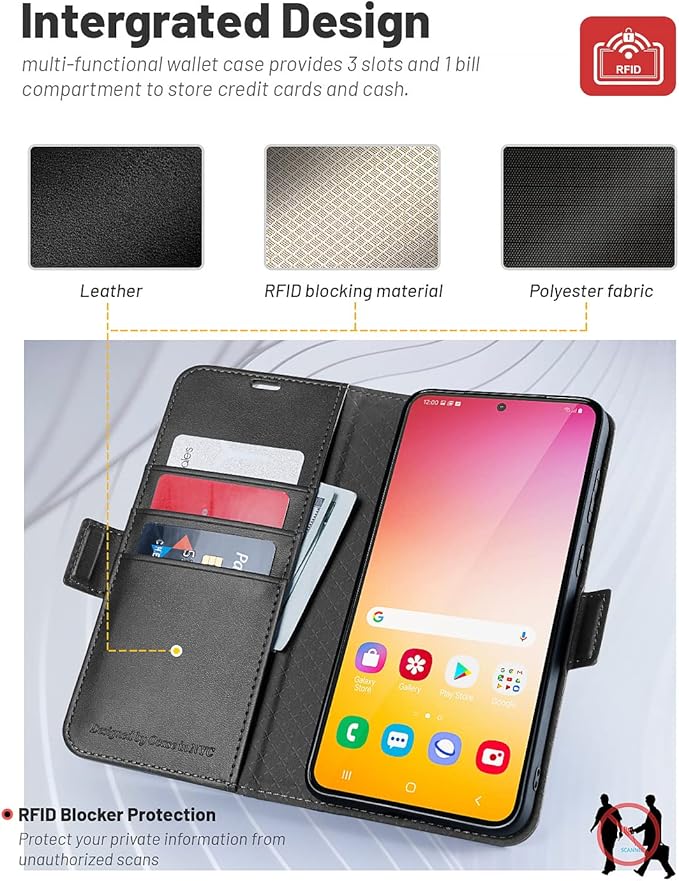 OCASE Retro Series Compatible with Galaxy S23 5G Wallet Case [Card Slots][RFID Blocking][TPU Inner Shell ][Kickstand] PU Leather Flip Folio Phone Cover 6.1 Inchs (2023) -Retro Black